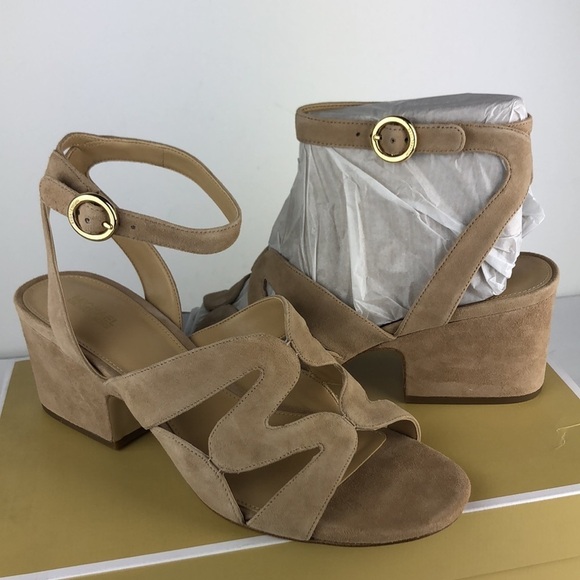 NEW Michael Kors Annalee Mid Suede Ankle Strap Peep Toe Sandals Heels 10 - Picture 8 of 10